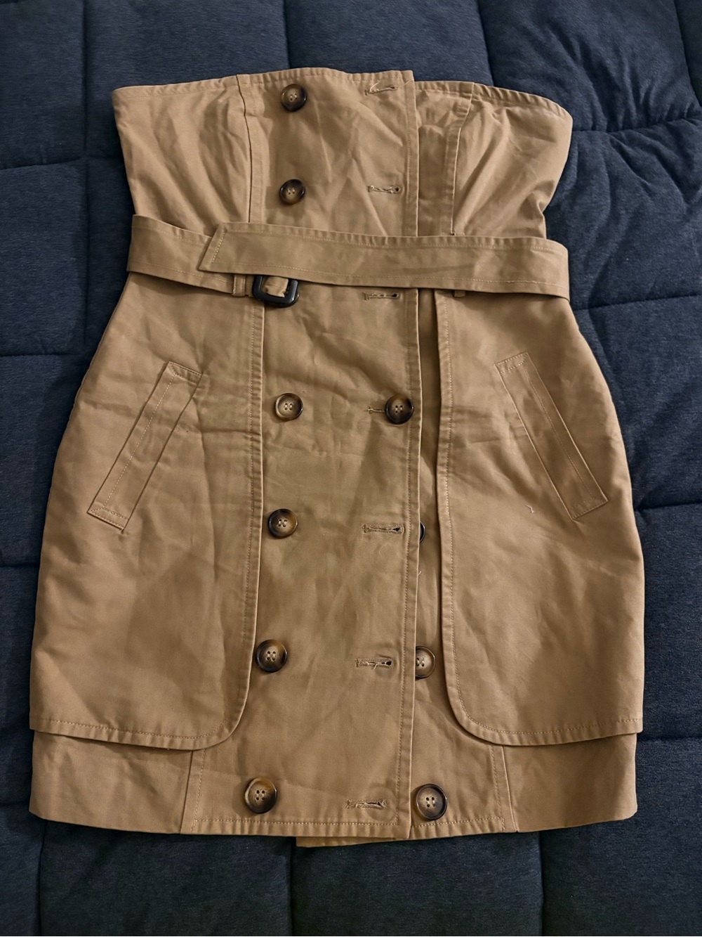 Strapless Belted Mini Dress in Tan